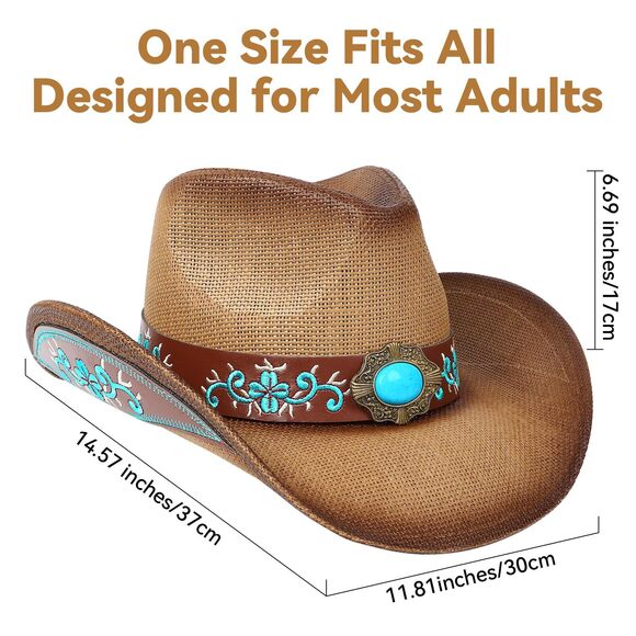 6455 Cowboy Hat,cowgirl Hat,brown Cowboy Hats For Women Men Straw Wide main image 7